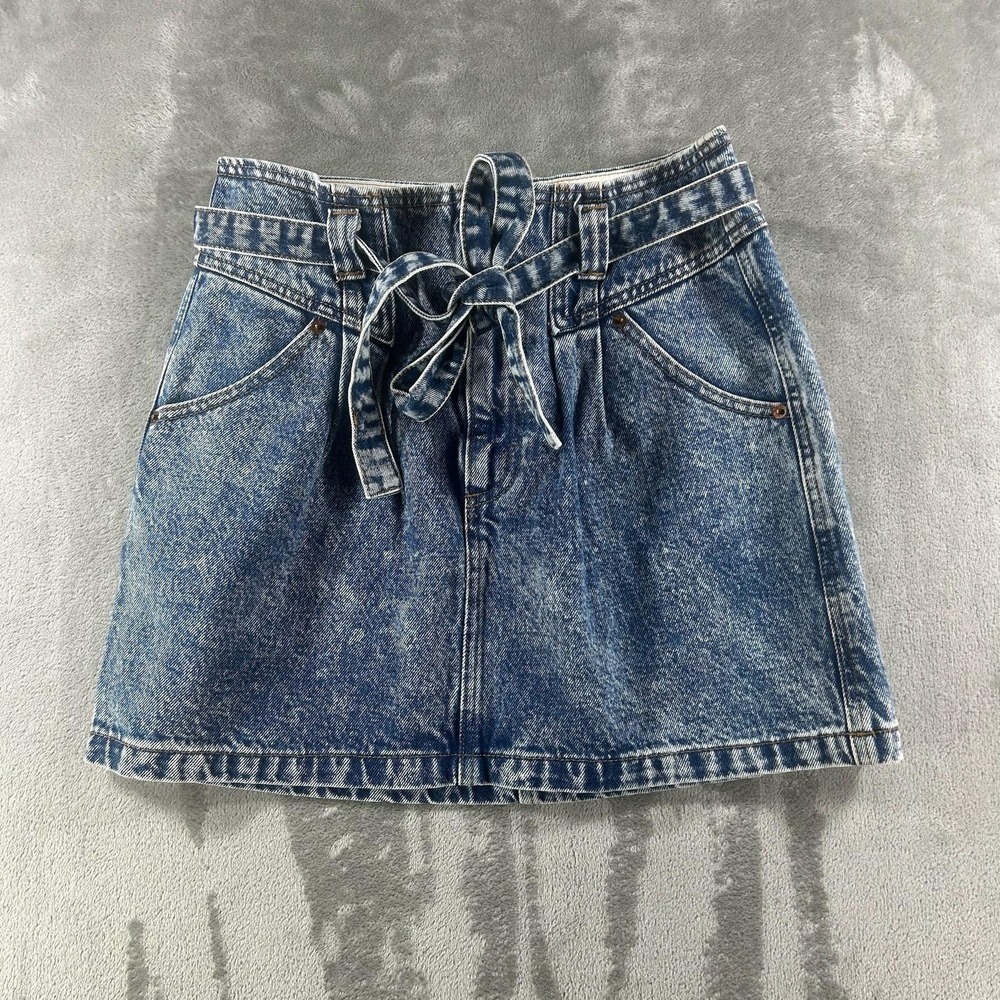Abercrombie & Fitch Skirt Womens 6 Blue Denim Mini Natural Rise Tie Belt Pockets